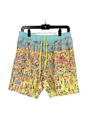 Dreamworks Where's Waldo Swim Shorts Sz M Beach Scene Drawstring 90s Nostalgia